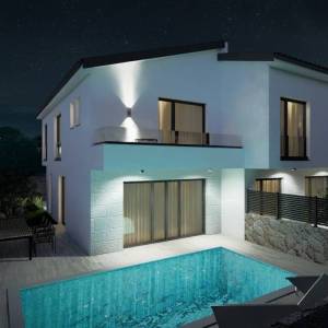 MALINSKA – Novogradnja! Dvojna kuća s bazenom i pogledom na more