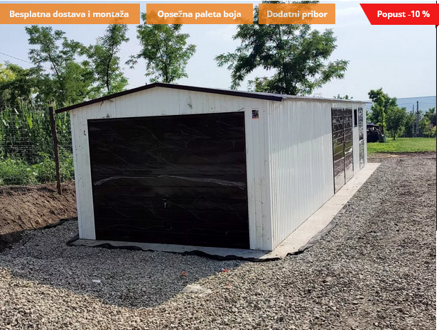 Metalna garaža 3,5x12m – bijela/tamnosmeđa