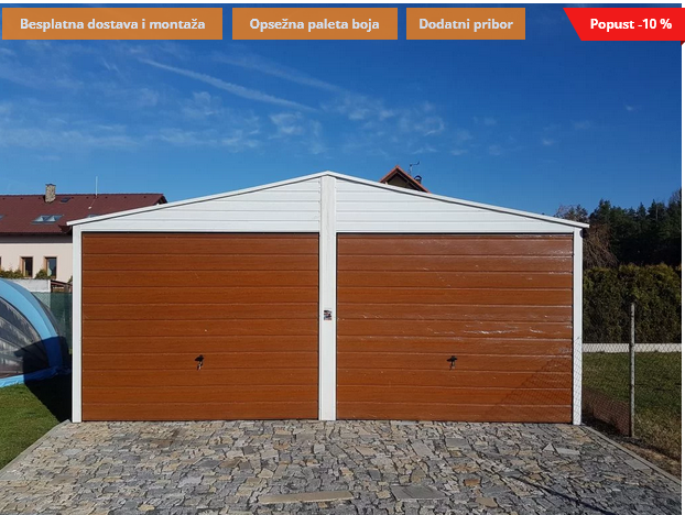 Metalna garaža 6x6m -bijela/tamni zlatni hrast