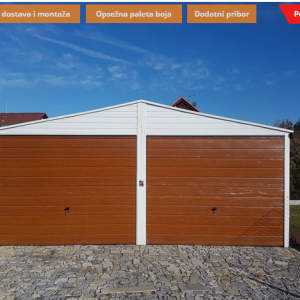 Metalna garaža 6x6m -bijela/tamni zlatni hrast