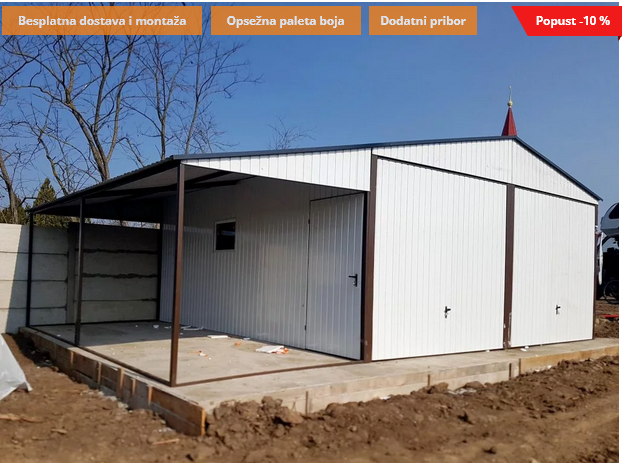 Metalna garaža 6x6m nadstrešnica 2,5×6-bijela