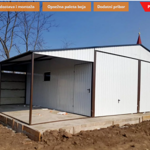 Metalna garaža 6x6m nadstrešnica 2,5×6-bijela