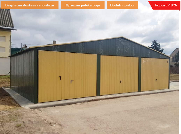 Metalna garaža 9x6m -tamnozelena mat/boja pijesak
