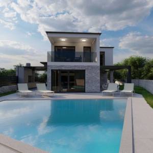 OTOK KRK, MALINSKA - Moderna kuća s bazenom, pogledom na more i garažom