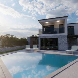 OTOK KRK, MALINSKA - Moderna kuća s bazenom, pogledom na more i garažom