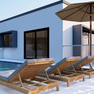 OTOK KRK - Moderna dvojna kuća s bazenom i pogledom na more