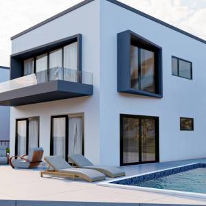 OTOK KRK - Moderna dvojna kuća s bazenom i pogledom na more