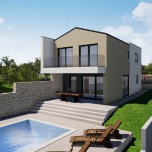 OTOK KRK, okolica Malinske - Moderna dvojna vila s bazenom i pogledom na more