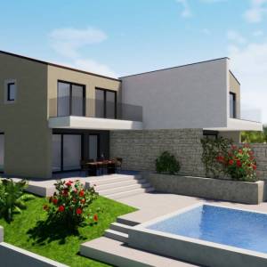 OTOK KRK, okolica Malinske - Moderna dvojna vila s bazenom i pogledom na more