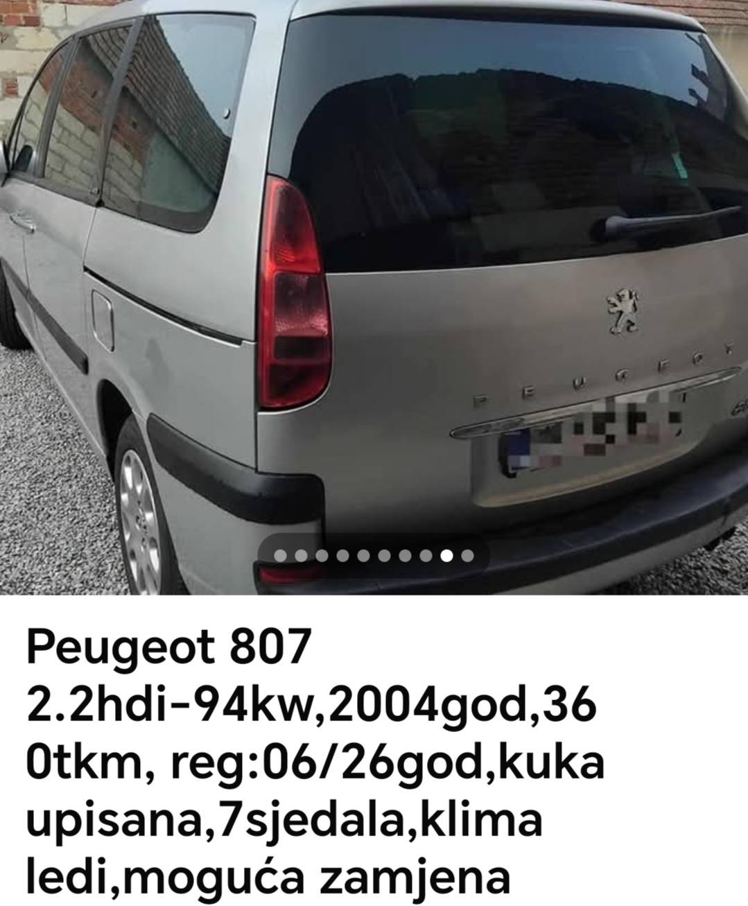 Peugeot 807,, 2.2hdi-94kw, 2004god, reg:06:26god