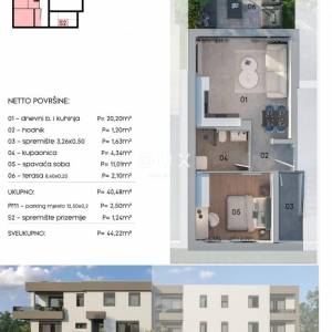 ISTRA, PULA, MONVIDAL - 1SS+DB stan u manjoj novogradnji s privatnim parking mjestom i spremištem