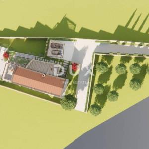 ISTRA, VIŠNJAN - Građevinsko zemljište s izdanom građevinskom dozvolom za vilu s bazenom, pogledom na more te svom infrastruktu...