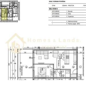 Pag,Povljana,2-soban stan 55,74m2 na 2katu(S8) s velikom terasom i PM