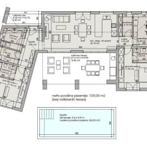 Prodaja - građevinsko zemljište s projektom za izgradnju vile prizemnice, Žminj V1