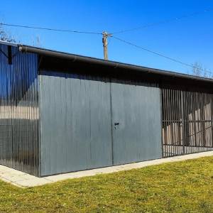 Metalna garaža 3,5x3m + Kavez za psa 3,5×3 m -tamnosiva mat