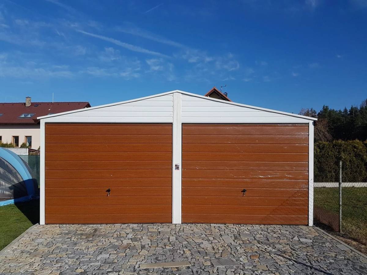 Metalna garaža 6x6m -bijela/tamni zlatni hrast