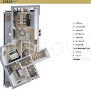 UMAG, APARTMAN  6, površine 106,49 m2 + PM,  NOVOGRADNJA