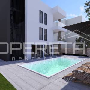 Petrčane – luksuzni trosobni stan s bazenom i velikim vrtom, 30 m od mora