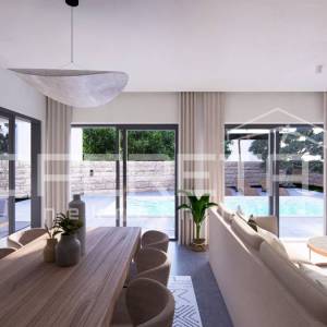 Petrčane – luksuzni trosobni stan s bazenom i velikim vrtom, 30 m od mora