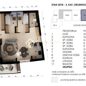 Zagreb,Črnomerec,novi 4-soban stan 71,85m2(101B) s balkonom na 1.katu