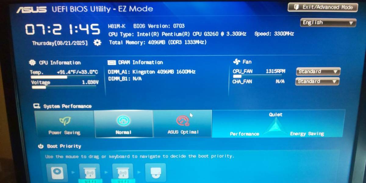 Asus H81M-K Intel G3260 8gb 240gb SSD Win11