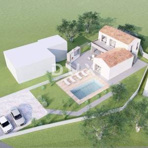 OTOK KRK, VRBNIK (okolica) - Građevinsko zemljište 916 m2 s projektom za kuću s bazenom 