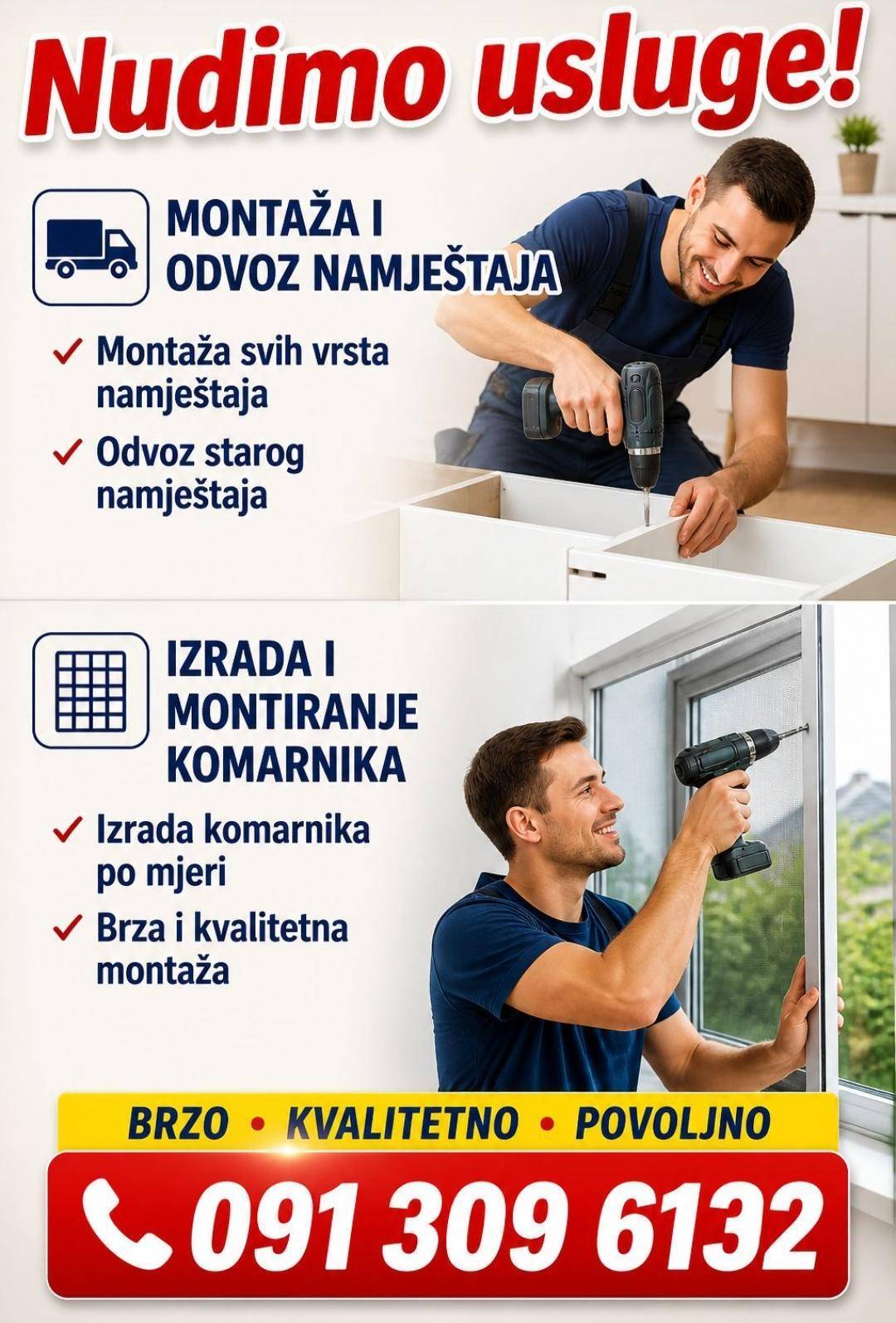 Usluge montaže namještaja i komarnika
