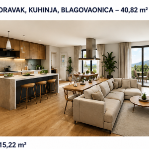 Hrvatska, Zadar, Pag, Povljana, 3-soban stan 200m2 Novogradnja, krovna terasa s bazenom i vanjskom kuhinjom