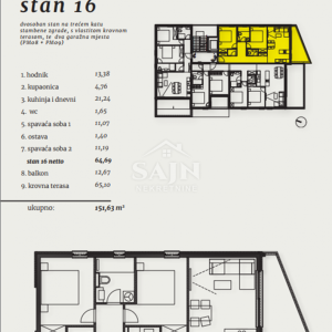 Okrug/Dvosoban stan s krovnom terasom S16