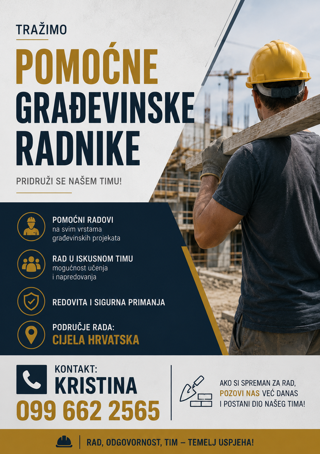 Tražimo radnike u pomoćnim i završnim građevinskim radovima