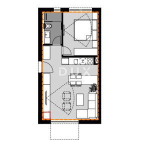 VODICE – Apartman u prizemlju s vrtom 29 m², mirna lokacija, 1000 m od plaže