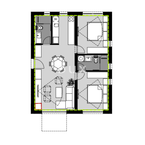 VODICE – Stan u prizemlju s vrtom 58 m², 3 parkirna mjesta, mirna lokacija, 1000 m od plaže