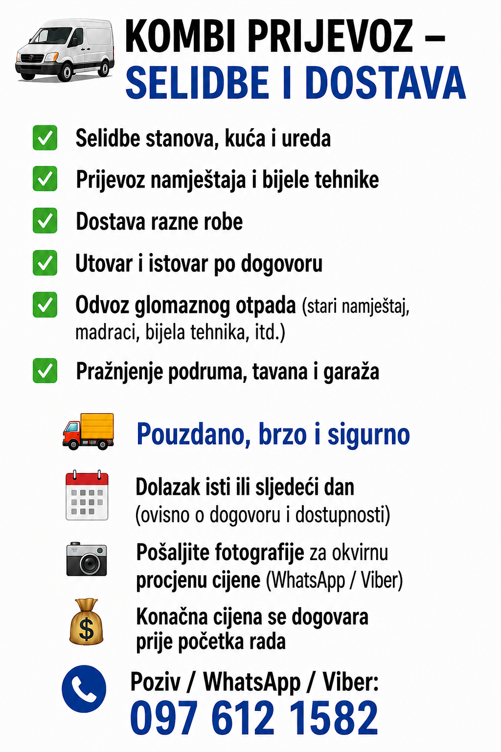 KOMBI PRIJEVOZ – SELIDBE I DOSTAVA
