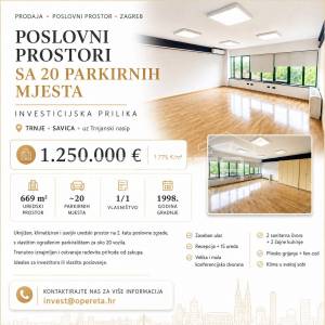 TRNJE, SAVICA, MODERNI POSLOVNI PROSTORI 705 m2 SA VLASTITIM PARKIRALIŠTEM, INVE