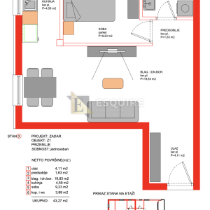  ZADAR - BORIK - Jednosoban stan S3 u prizemlju - 51m2