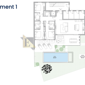ZATON - Trosoban stan A1 u prizemlju s bazenom - 223m2