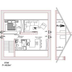 Zadar, Vruljica, 2-sobni stan, 48,52 m2, potkrovlje, pogled