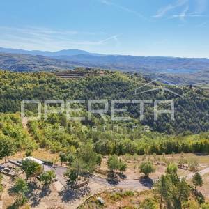Istra, Buzet okolica - Maslinik s mobilnom kućicom i pogledom na jezero Butoniga