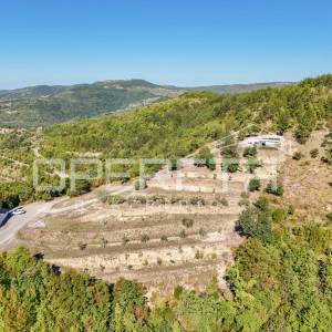 Istra, Buzet okolica - Maslinik s mobilnom kućicom i pogledom na jezero Butoniga