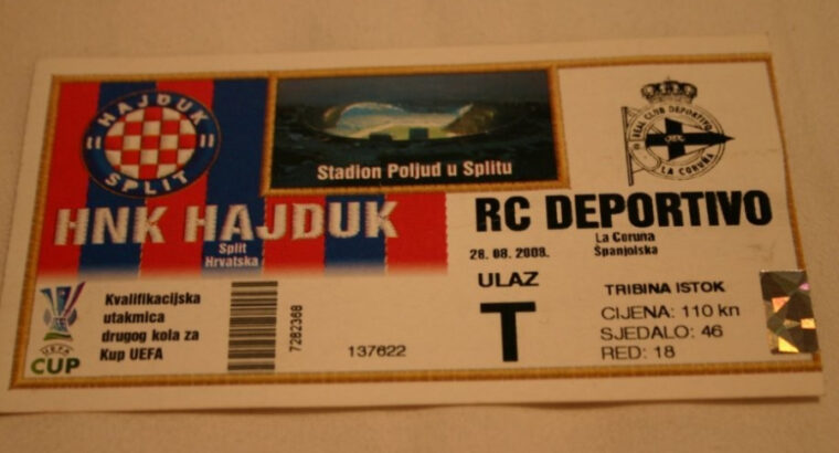 Nogometna ulaznica za utakmicu HNK Hajduk – RC Deportivo