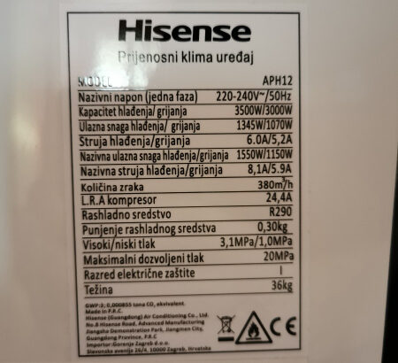 Hisense APH12, prijenosna klima