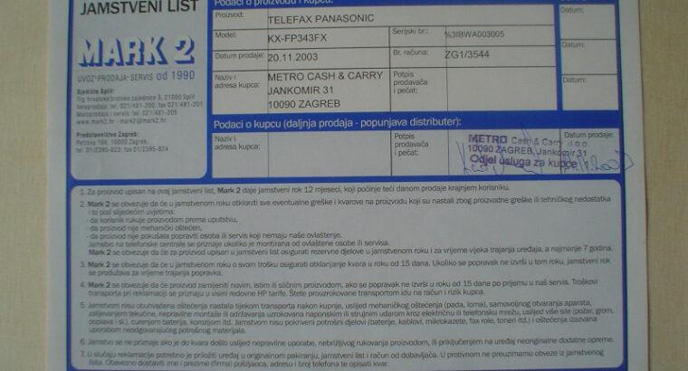 Telefax uređaj Panasoic KX-FP343FX